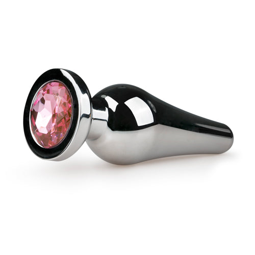 Zilverkleurige metalen buttplug met roze diamant - bedplezier.nl