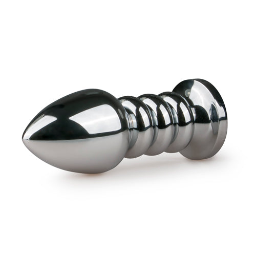 Zilverkleurige buttplug met roze steen - bedplezier.nl