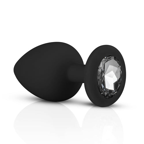 Siliconen Buttplug Met Diamant - Zwart - bedplezier.nl